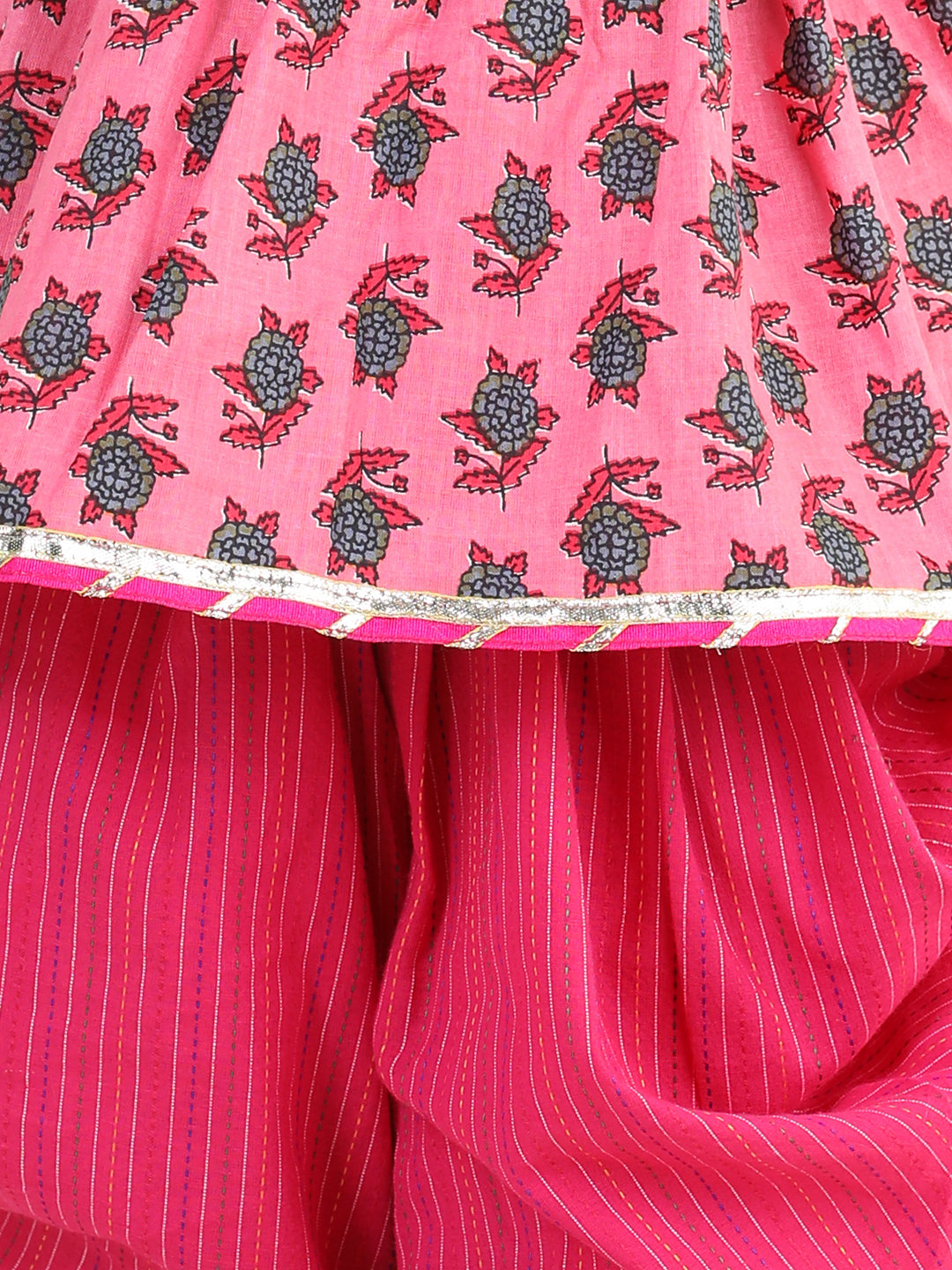 Pink Floral Lace work kurti with dhoti