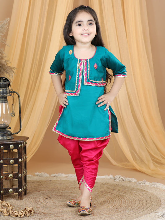 Green embroidered Gota Patti Detailed Kurta with dhoti