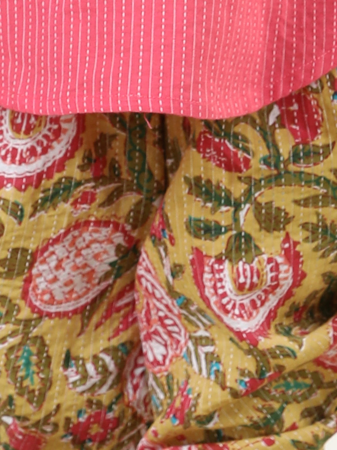 Floral printed dhoti and Jacket and Lace worked Kurti- Green, Peach