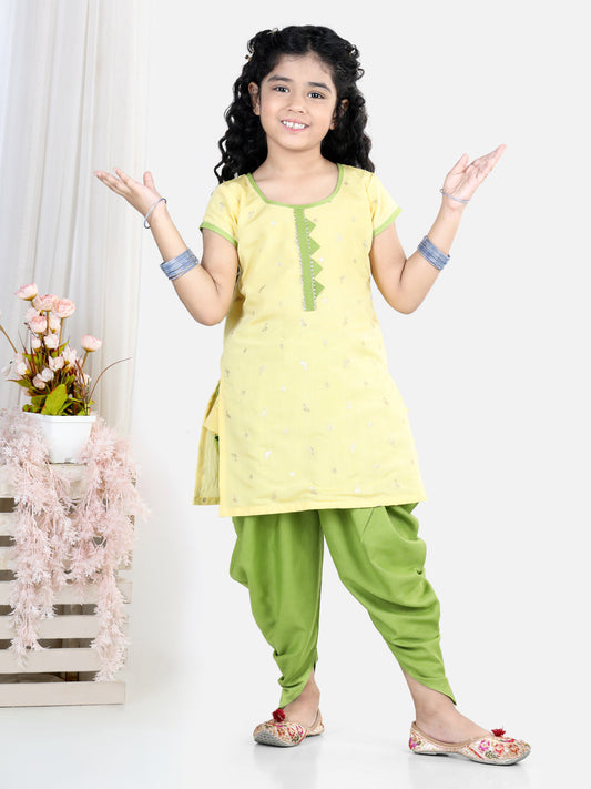 Half Sleeves Work Detail Kurti With Dhoti