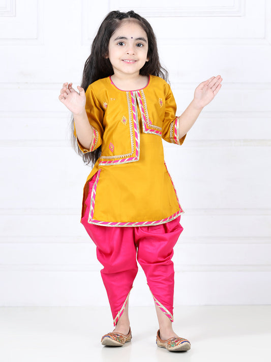 Yellow Embroidered Lace Detailed Kurta and Dhoti