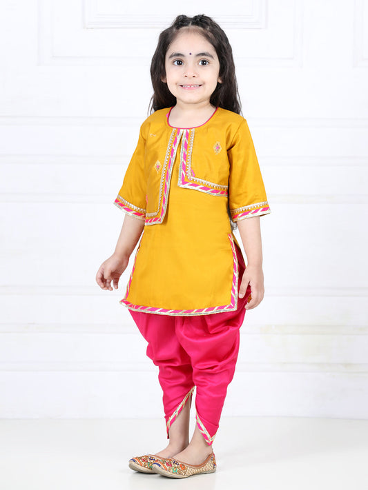 Yellow Embroidered Lace Detailed Kurta and Dhoti
