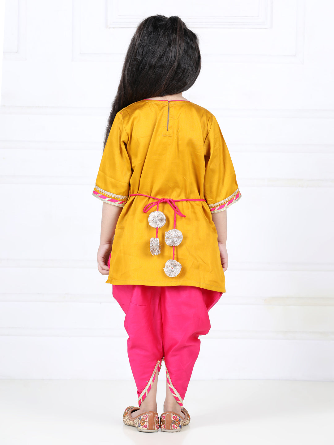 Yellow Embroidered Lace Detailed Kurta and Dhoti