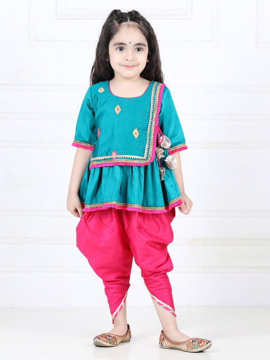 Green Embroidered Lace Detailed Angrakha Kurta and Dhoti