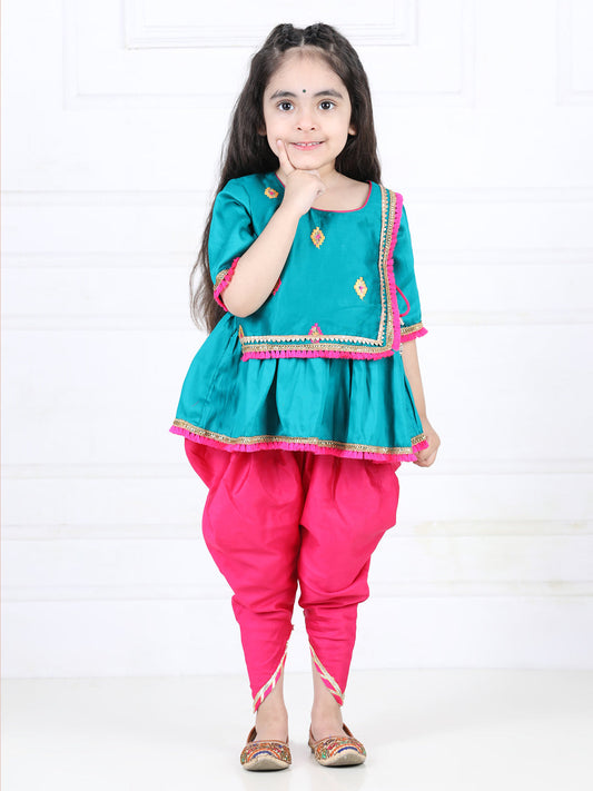 Green Embroidered Lace Detailed Angrakha Kurta and Dhoti