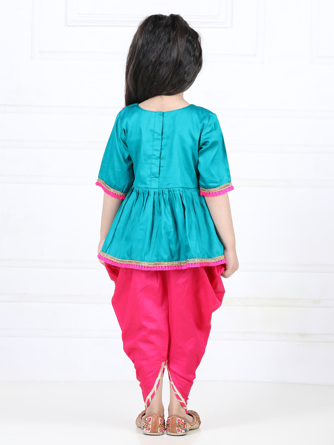 Green Embroidered Lace Detailed Angrakha Kurta and Dhoti