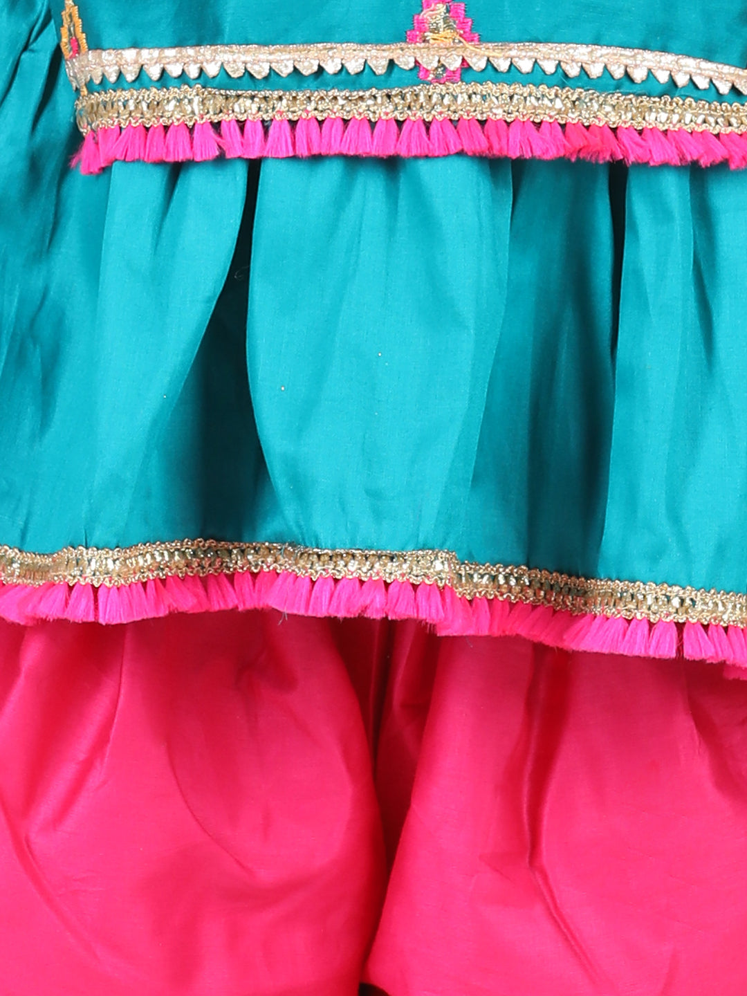 Green Embroidered Lace Detailed Angrakha Kurta and Dhoti