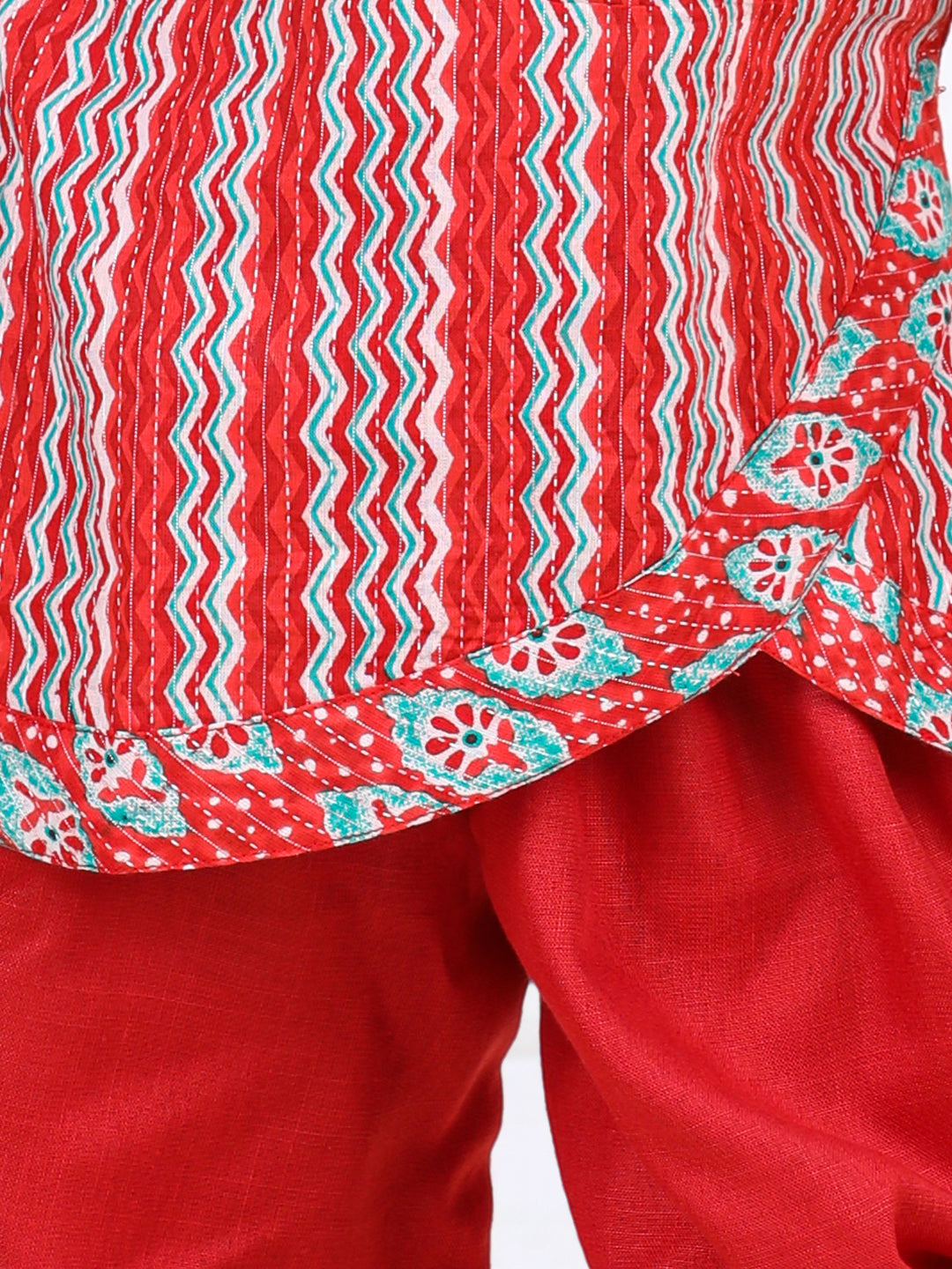Red Katha Printed Kurta with Dhoti