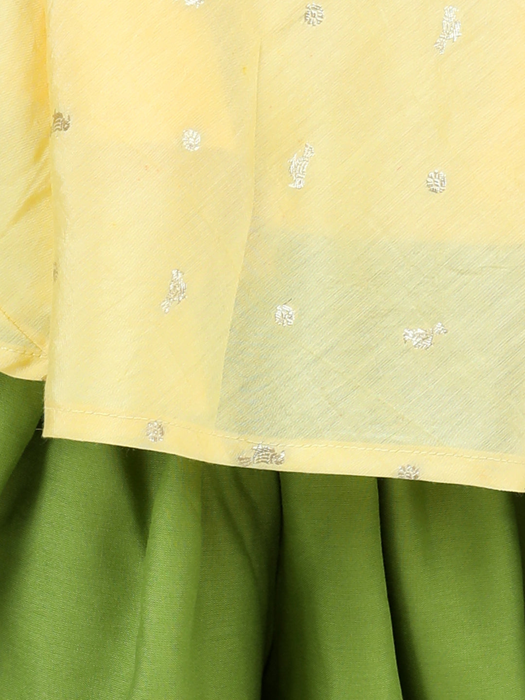 Yellow Self Design Jaquard peplum top with Green Dhoti