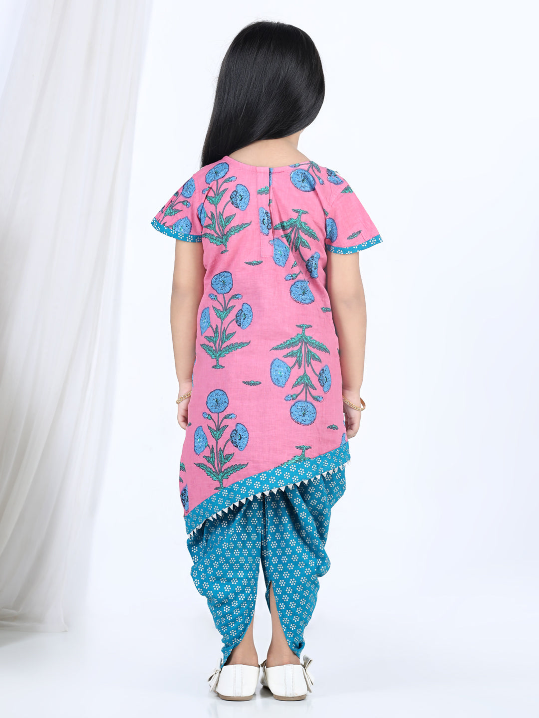 Short Sleeves Flower Print Kurti With Printed Dhoti Pants