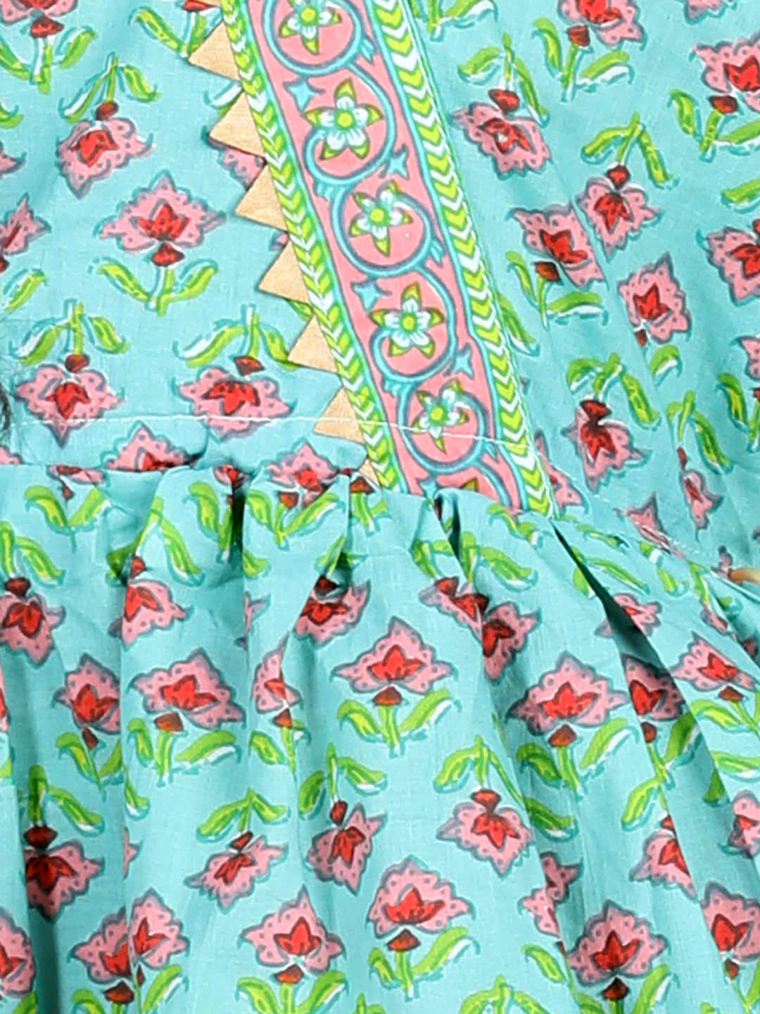 Green Floral Printed Fit & Flare Kurta With Pink Leggings