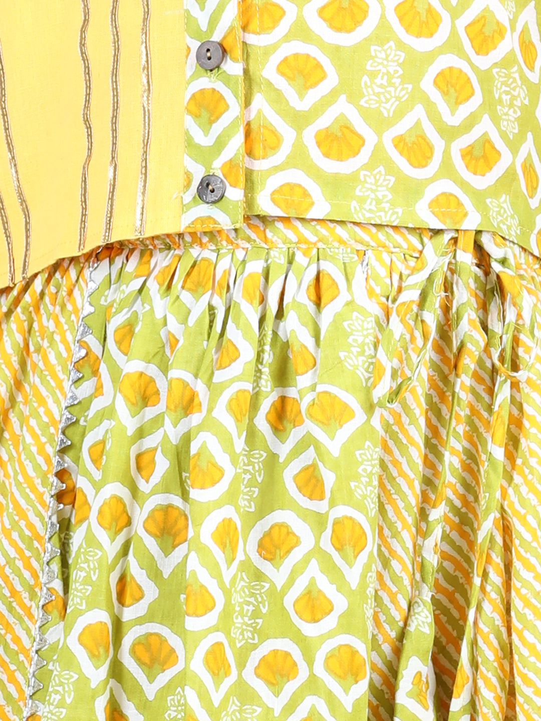 Yellow Printed top With Lace Embellished Leheriya Lehenga