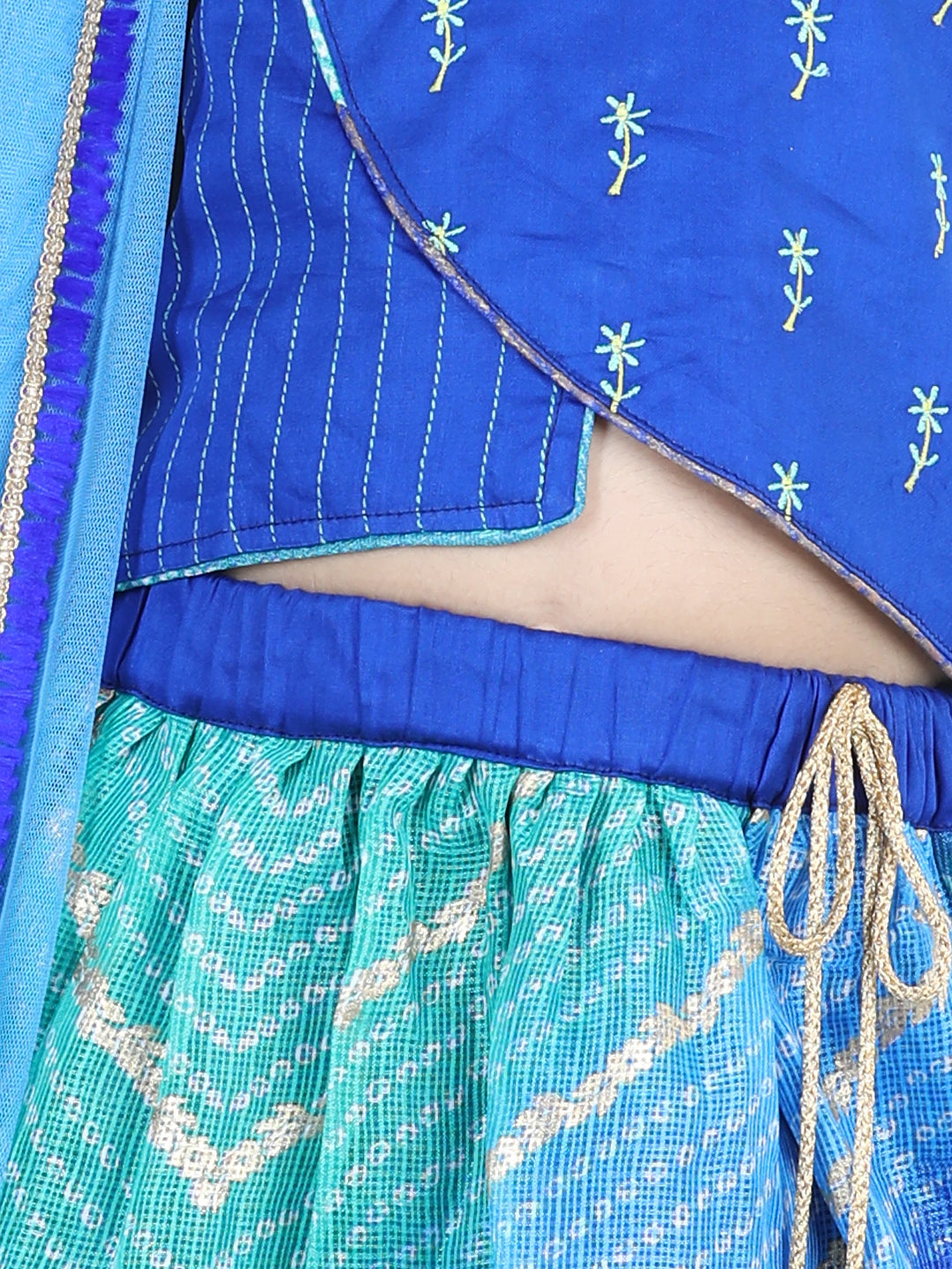 Cap Sleeves Embroidered Top Lehriya Kota Lehenga And Dupatta