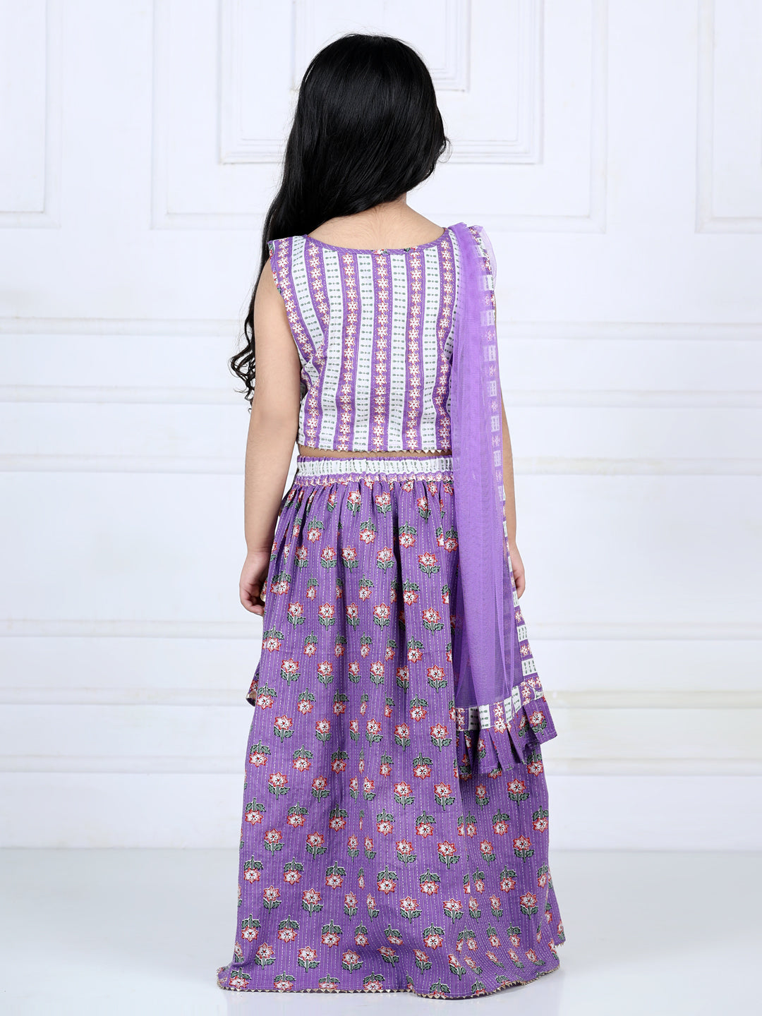 Purple Floral printed top with lehenga and dupatta