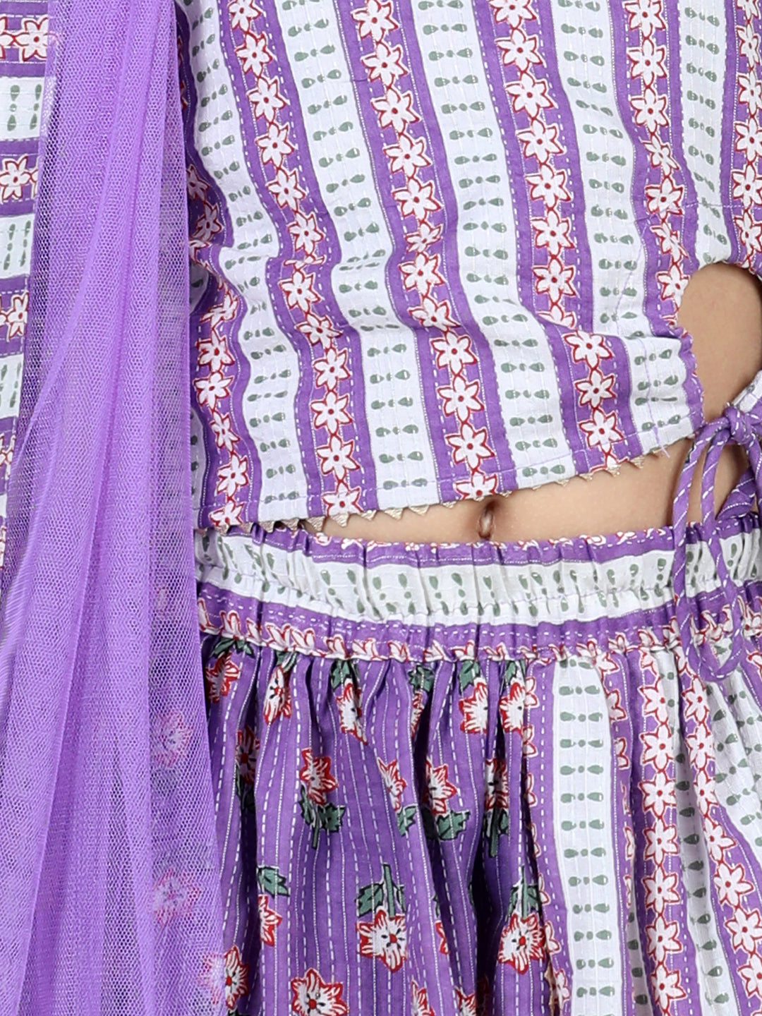 Purple Floral printed top with lehenga and dupatta