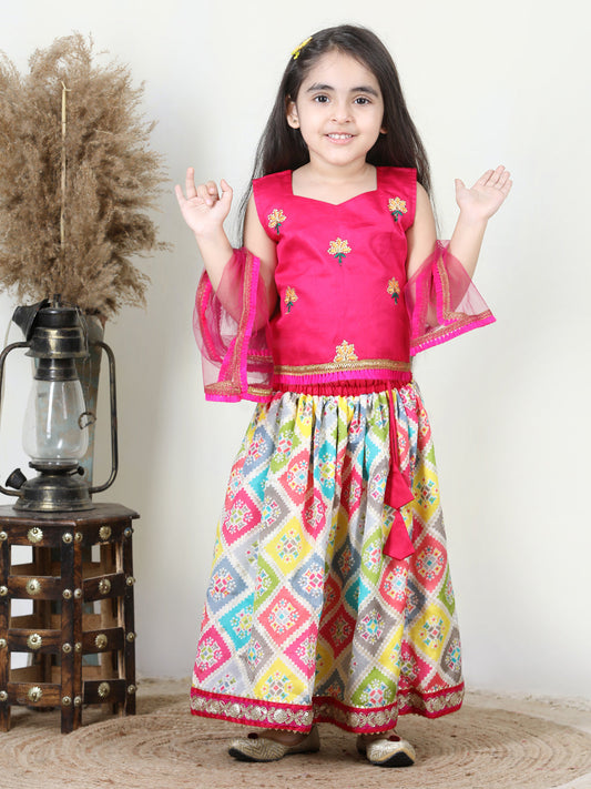 Sequenced Lehenga with Floral Embroidered Top and Dupatta