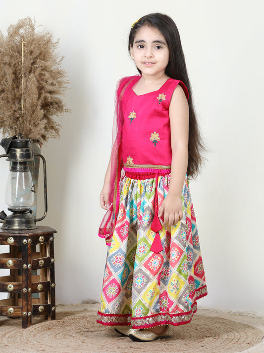 Sequenced Lehenga with Floral Embroidered Top and Dupatta