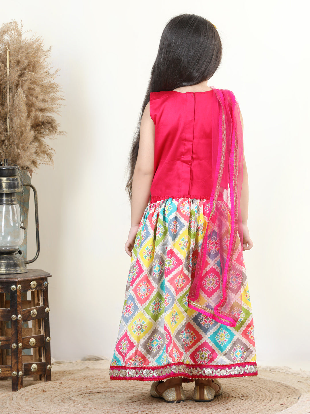 Sequenced Lehenga with Floral Embroidered Top and Dupatta
