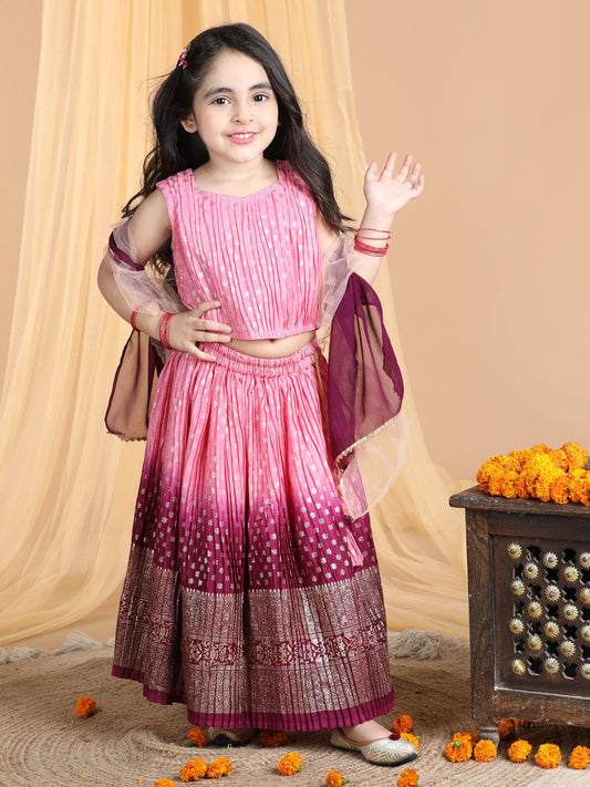 Sleeveless Embroidered Pleated Top And Lehenga