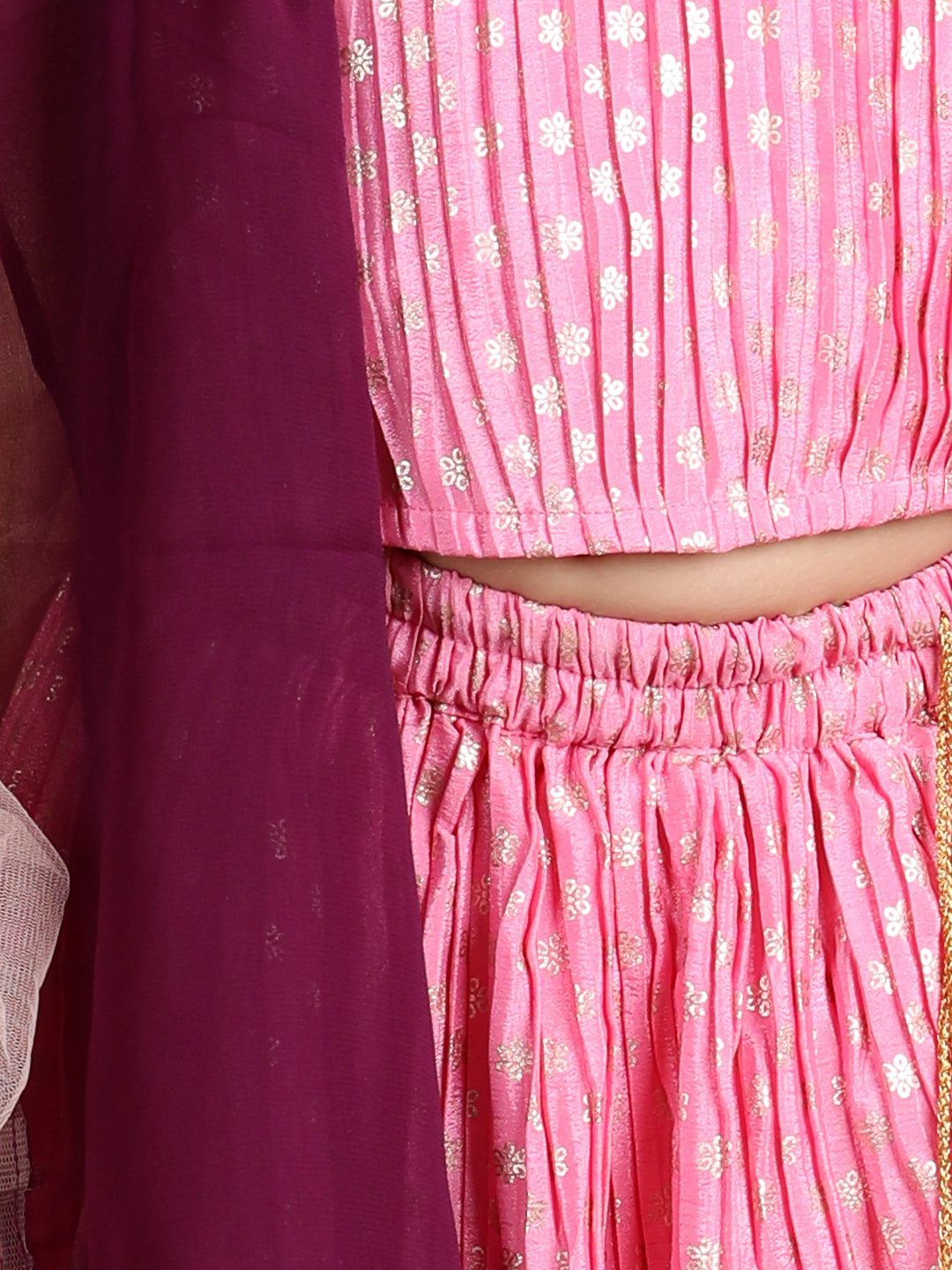 Sleeveless Embroidered Pleated Top And Lehenga
