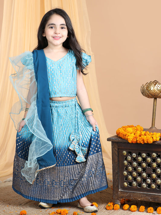 Cap Sleeves Embroidered Pleated Top And Lehenga