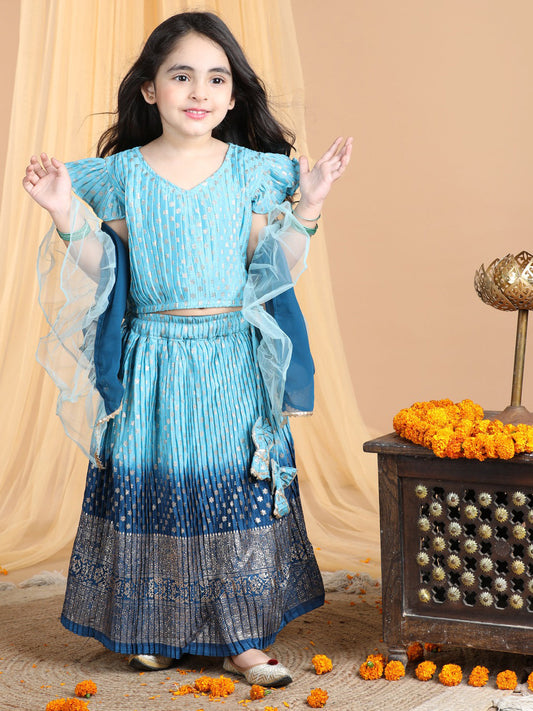 Cap Sleeves Embroidered Pleated Top And Lehenga