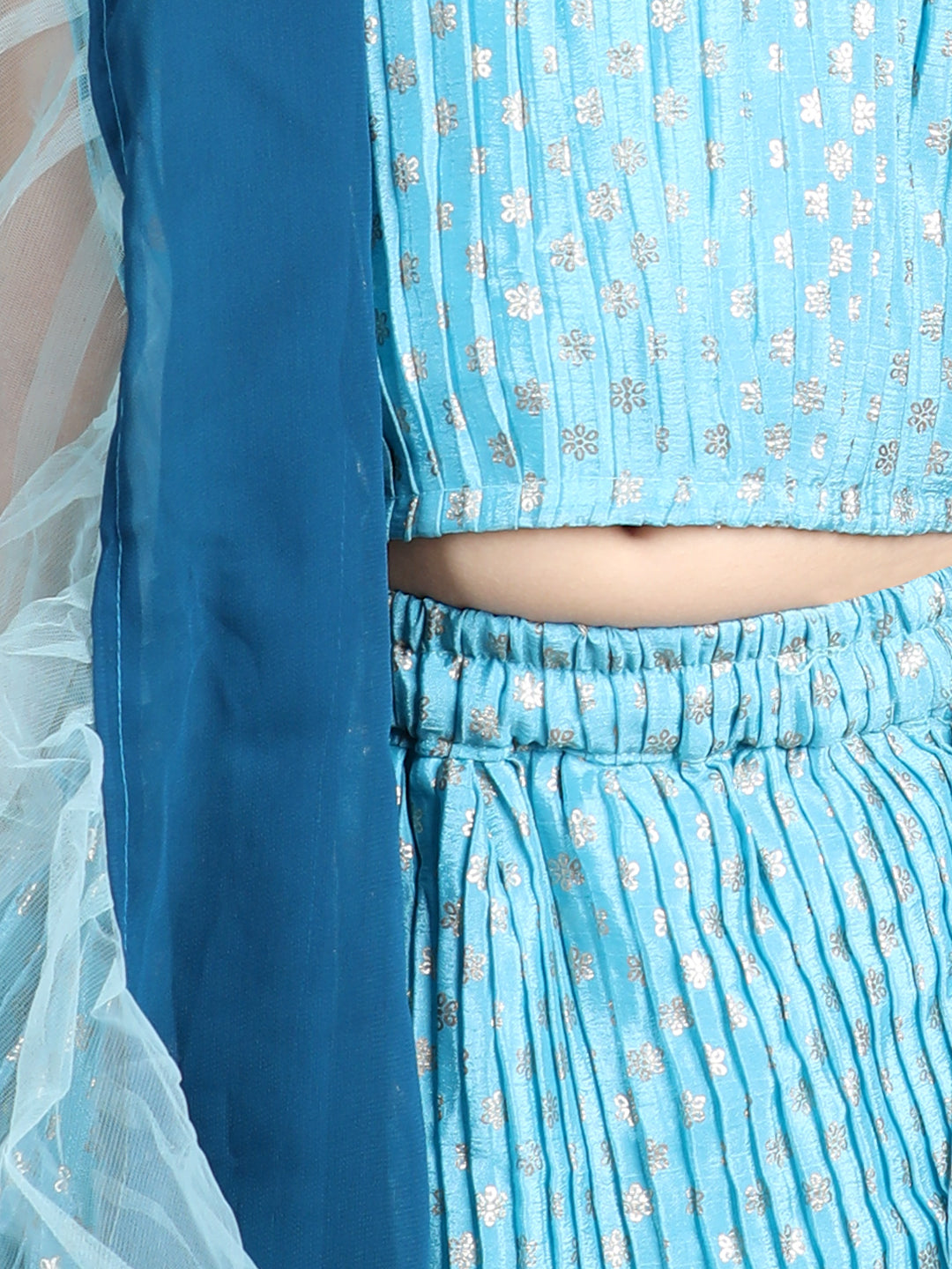 Cap Sleeves Embroidered Pleated Top And Lehenga
