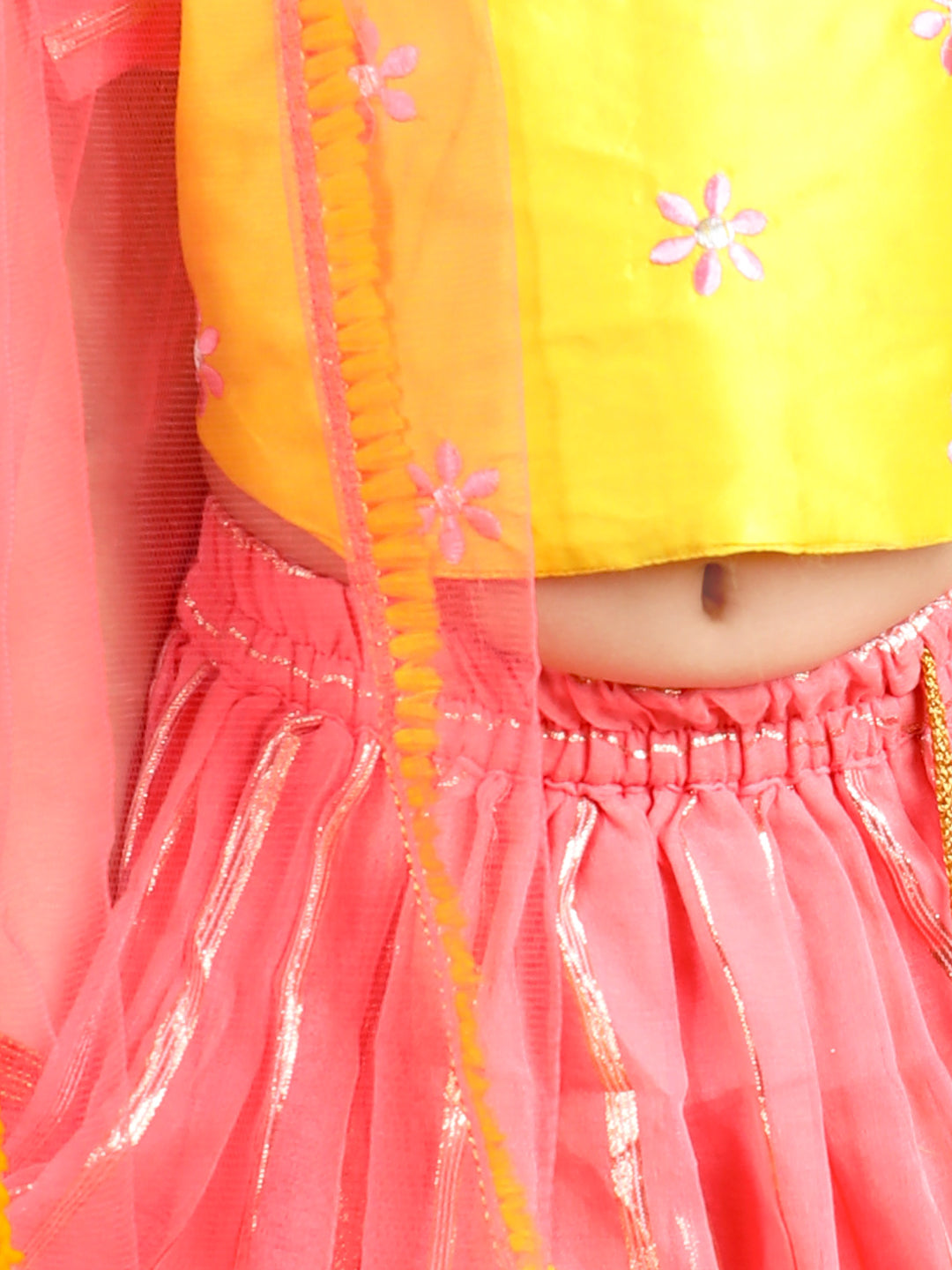Yellow and pink lehenga top and dupatta