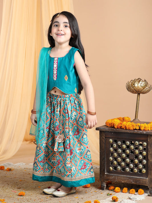 Embroidered Top with printed patola lehenga and dupatta