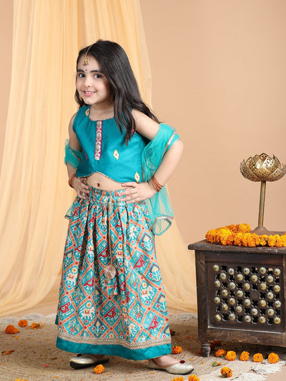 Embroidered Top with printed patola lehenga and dupatta