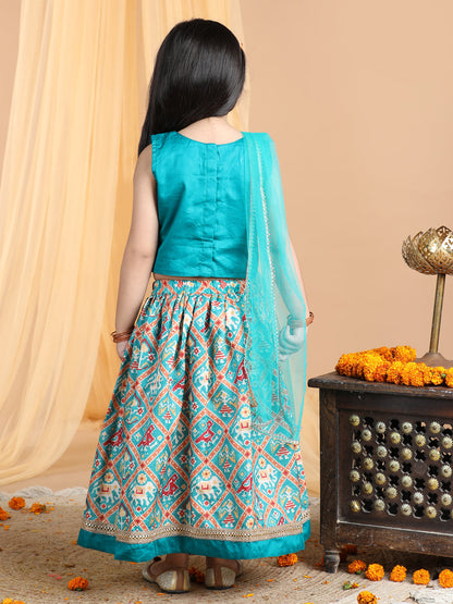 Embroidered Top with printed patola lehenga and dupatta