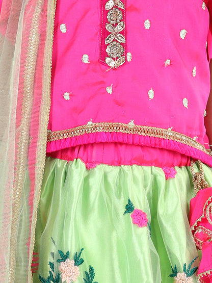 Pink Top With Embroidered Net Lehenga And Dupatta
