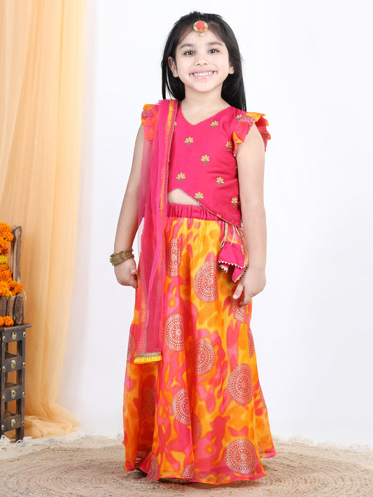 Foil embellished skirt with embroidered top and dupatta