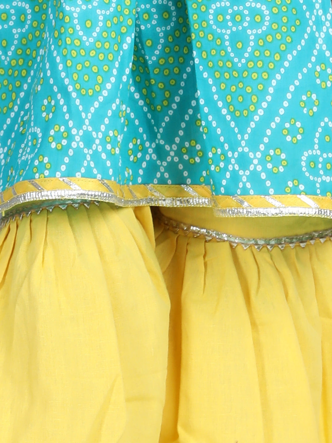 Green Leheriya Detail Kurti With yellow Sharara