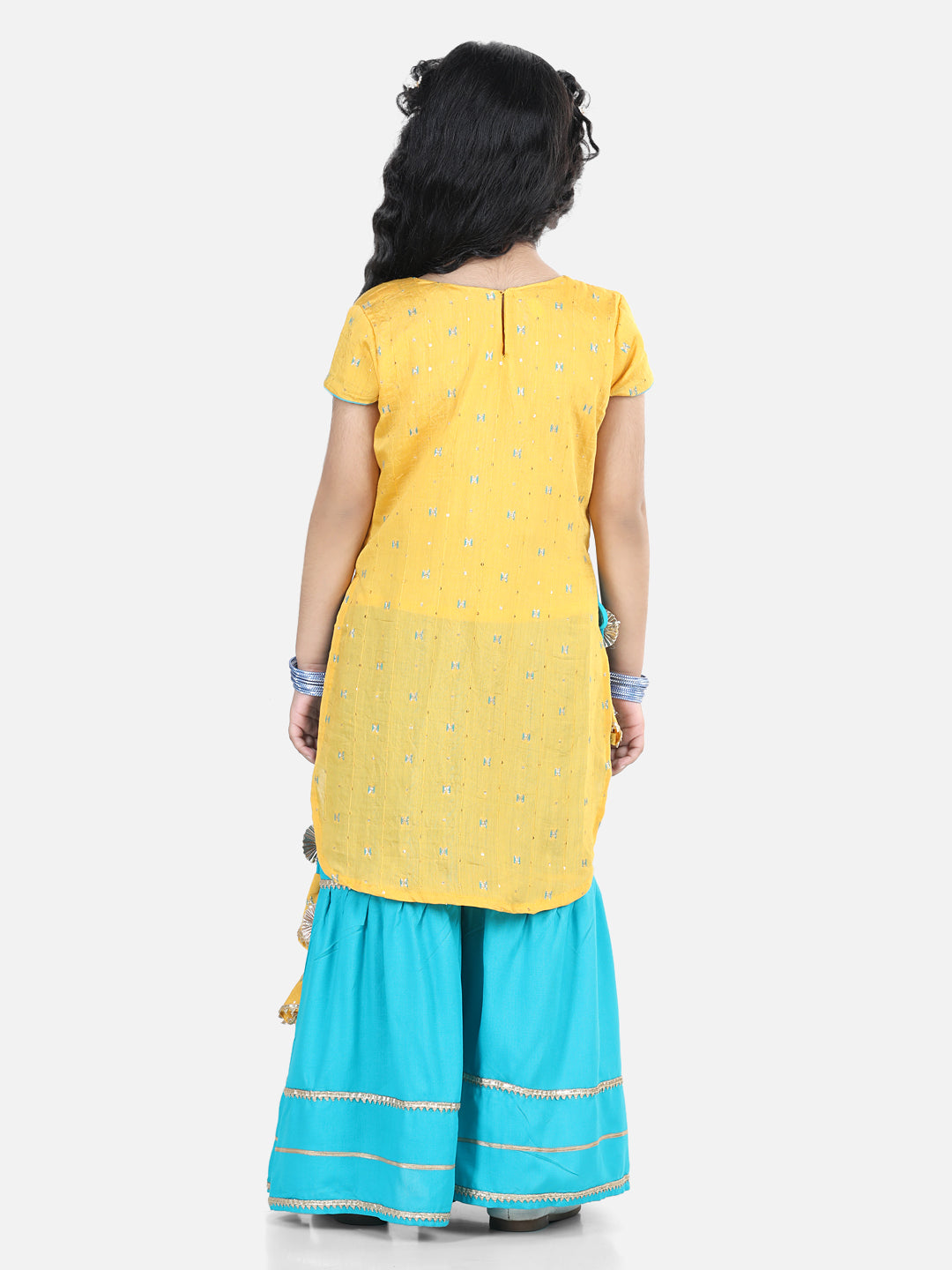 Yellow embroidered Gota Patti Lace Detail Kurti With Sharara And Dupatta