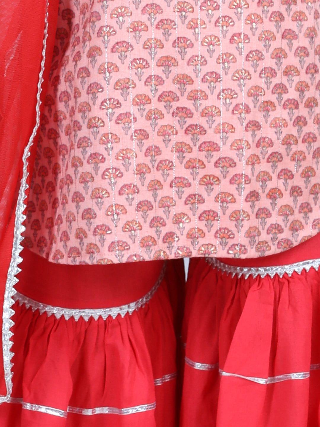 Pink Floral Motif Printed Kurti With Sharara And Dupatta