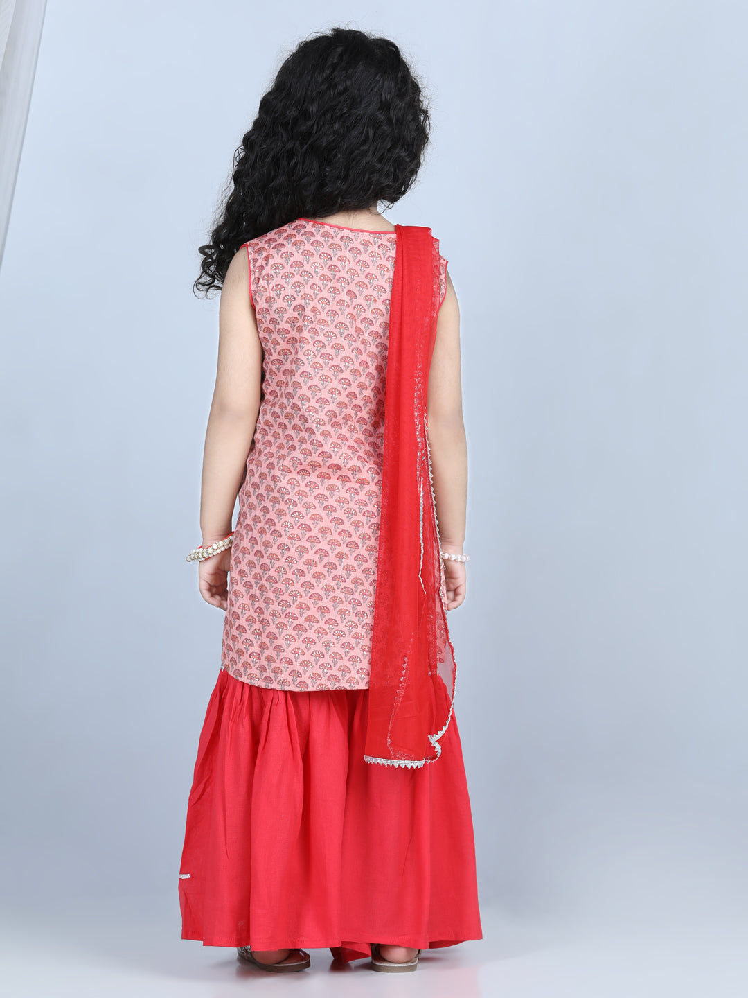 Pink Floral Motif Printed Kurti With Sharara And Dupatta
