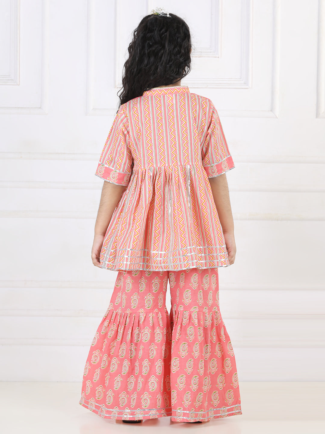 Ethnic Motif Printed Lace Detailed Jacket Styled Kurta & Sharara Set
