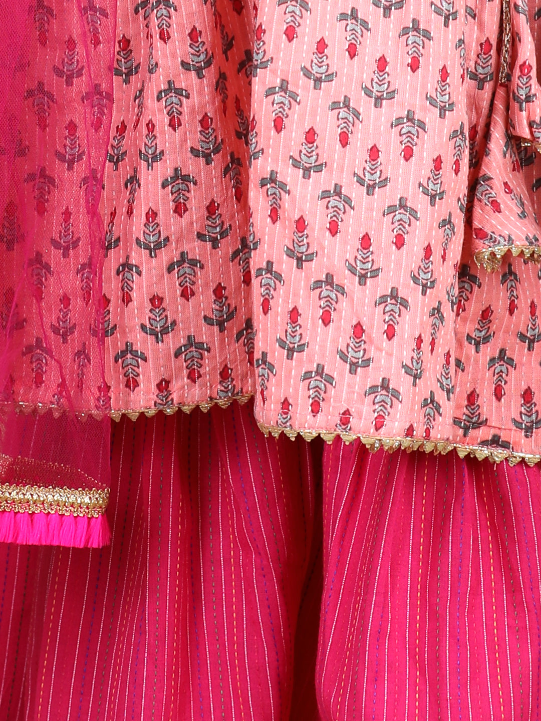 Pink Floral Printed Kurti Sharara & Dupatta