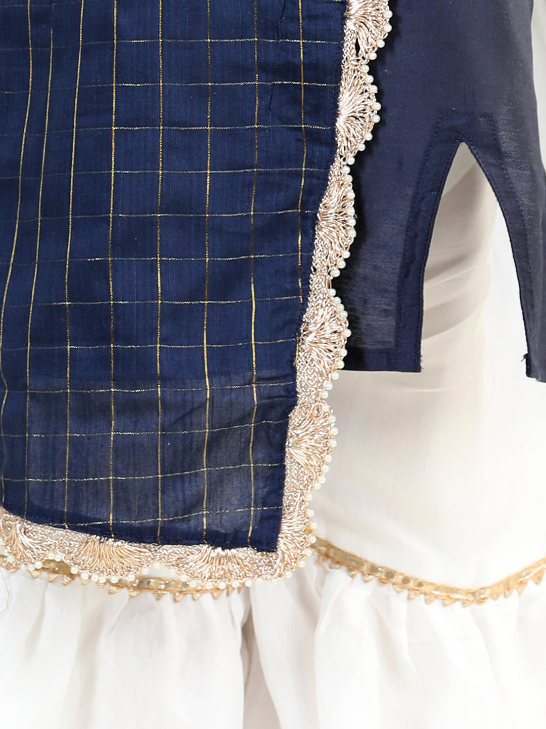 Blue Checks Kurta With Lace Detailed Sharara and Dupatta