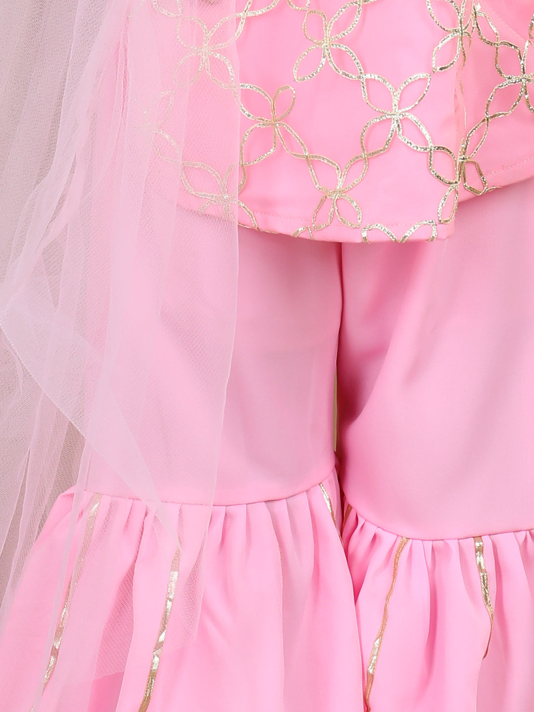 Pink Net Gota Patti Detailed Kurta Sharara With Dupatta