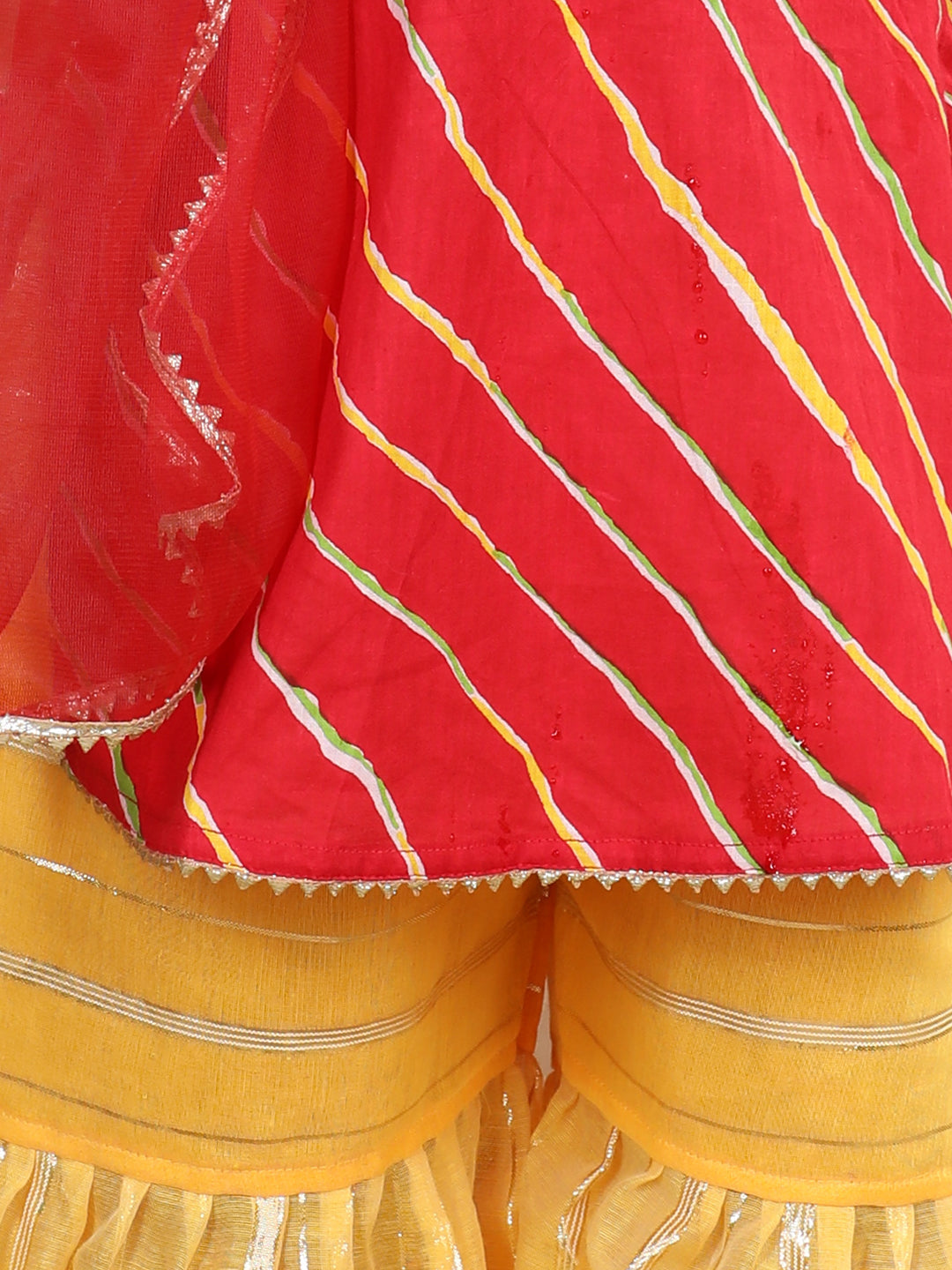 Red Leheriya Printed Lace Detailed Kurta with Sharara and dupatta