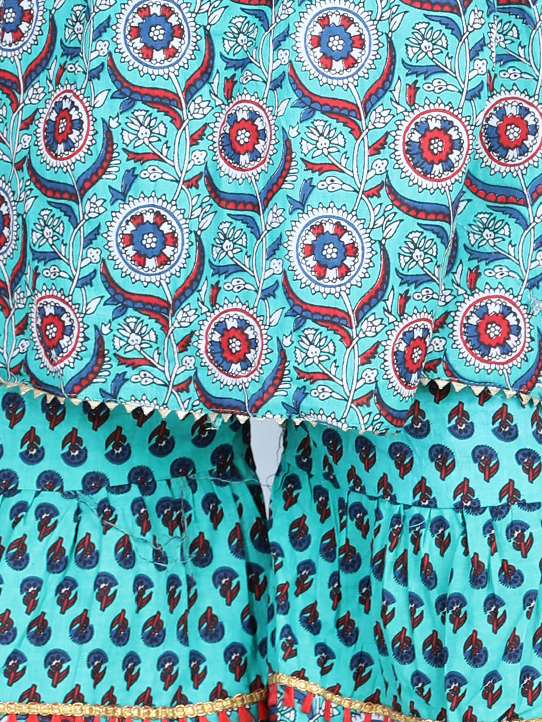 Floral Printed Kurti With Layered Floral Motif Printed Sharara