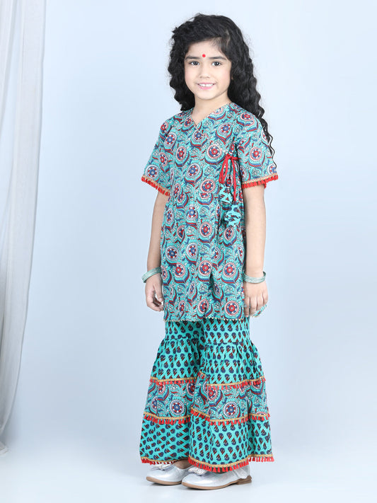 Floral Printed Kurti With Layered Floral Motif Printed Sharara