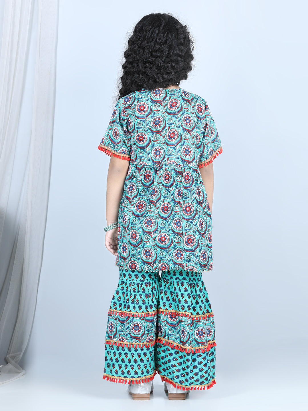 Floral Printed Kurti With Layered Floral Motif Printed Sharara