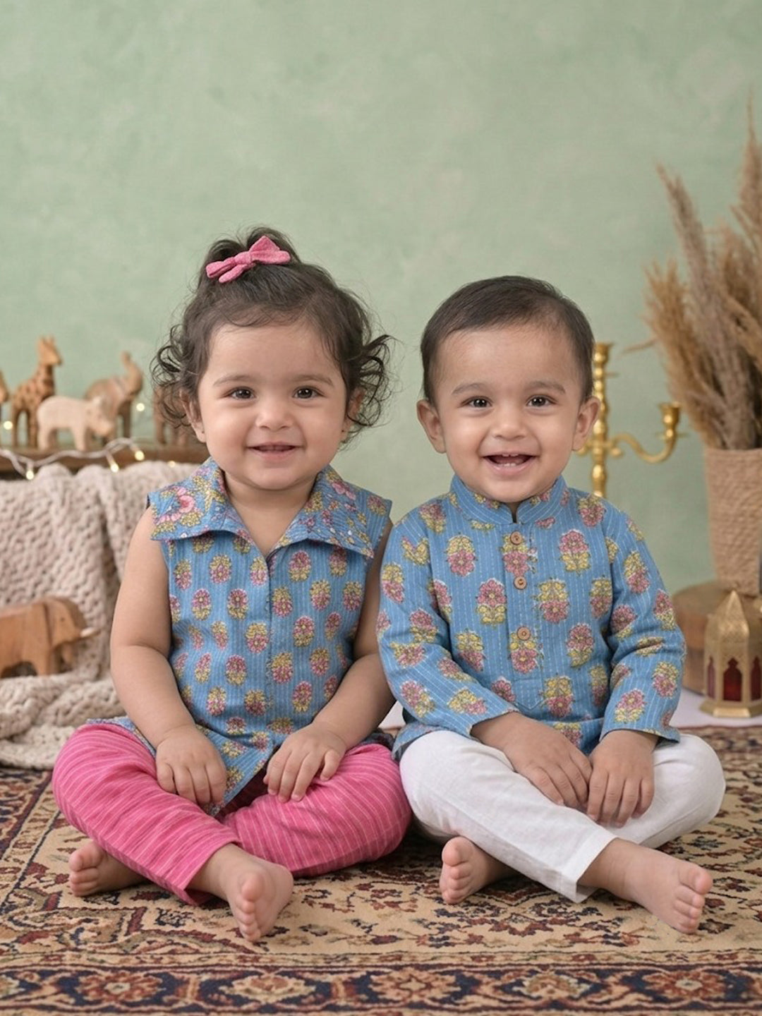 Blue Floral Printed Kurta Set