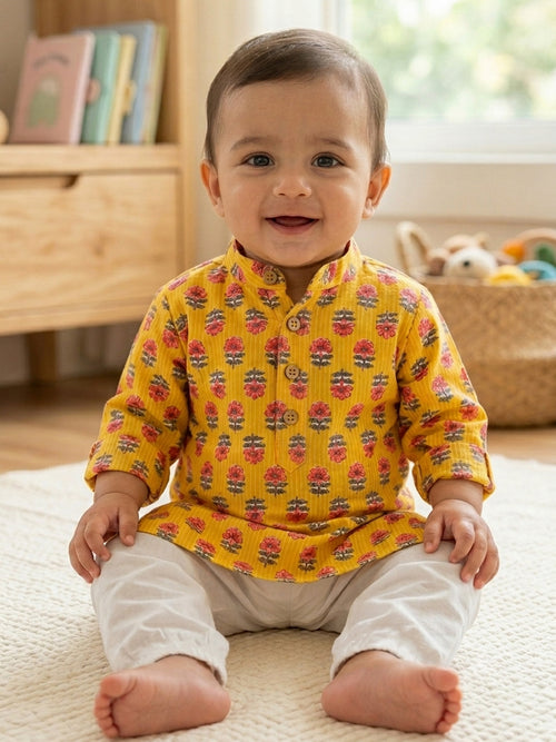 Yellow Floral Printed Kurta Set