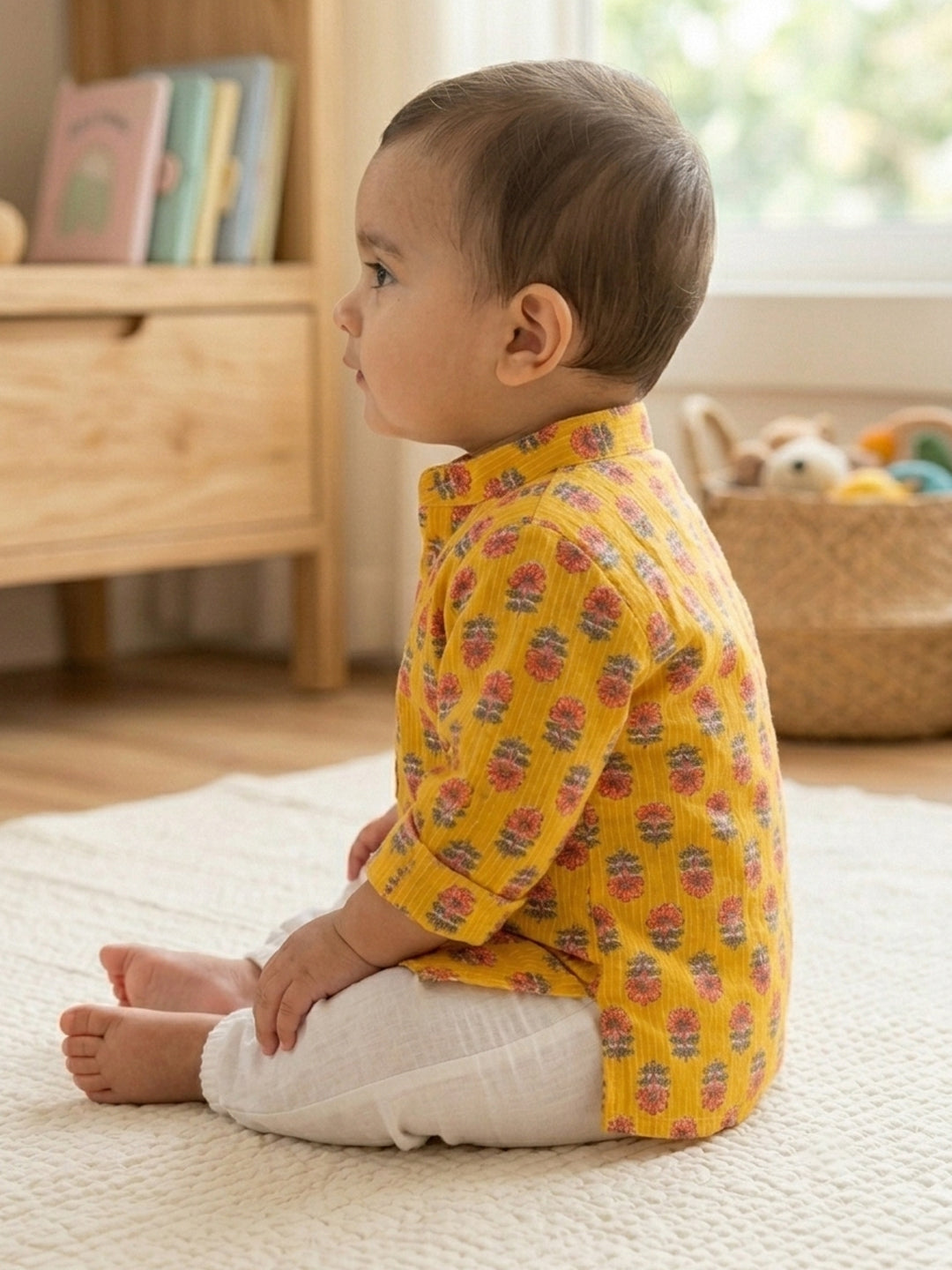 Yellow Floral Printed Kurta Set