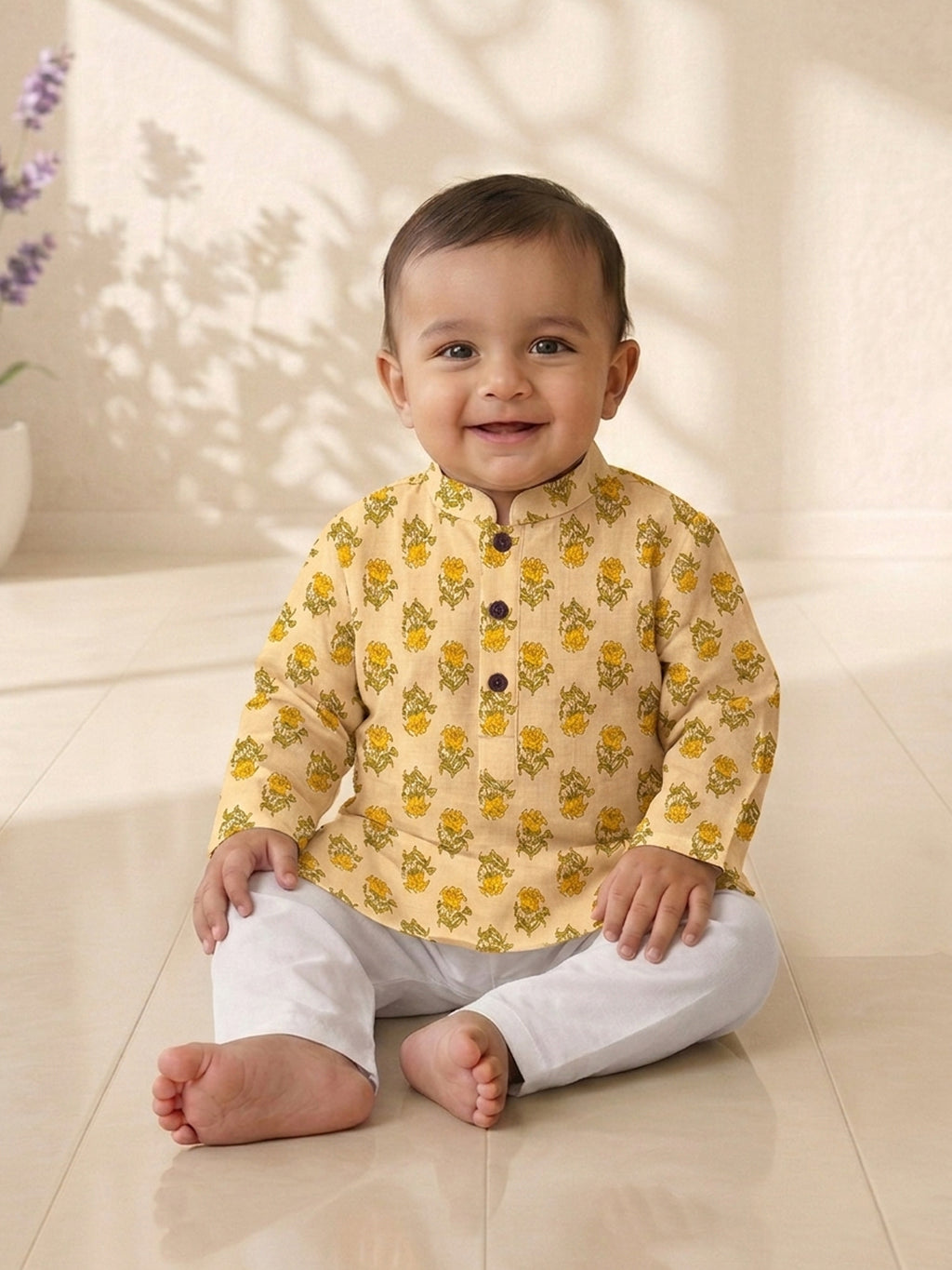 Yellow Floral Printed Kurta Set