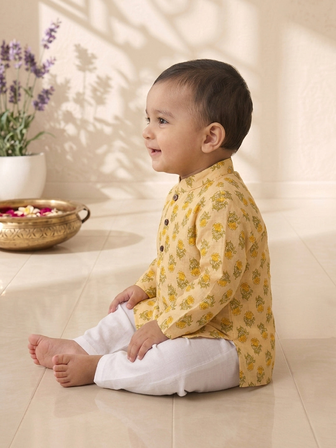 Yellow Floral Printed Kurta Set